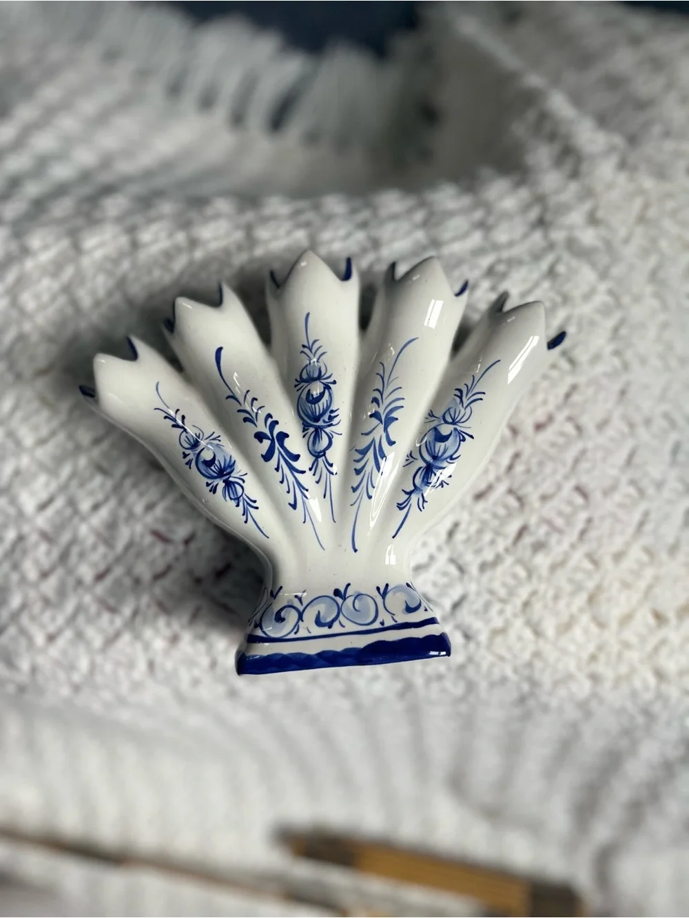 Blue and White Ceramic Five Finger Fan Vase